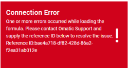 Connection Error: One or more errors occurred while loading the formula