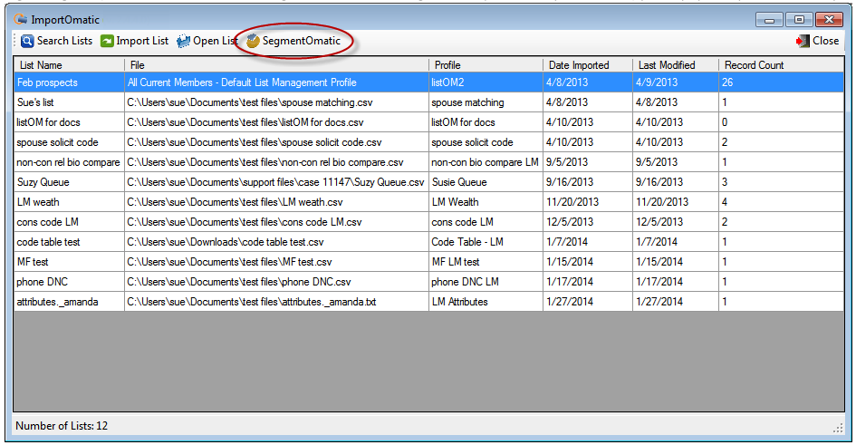 ImportOmatic - List Management - Lists - SegmentOmatic
