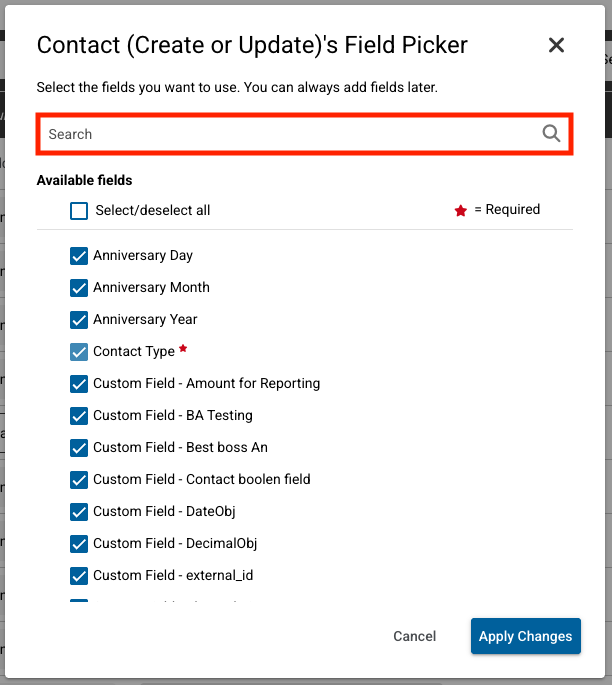 How to Add/Remove Fields under Objects on the Mapping Screen